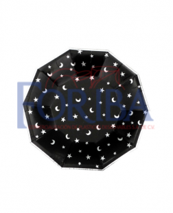Plato Cartón Negro Estrellas 