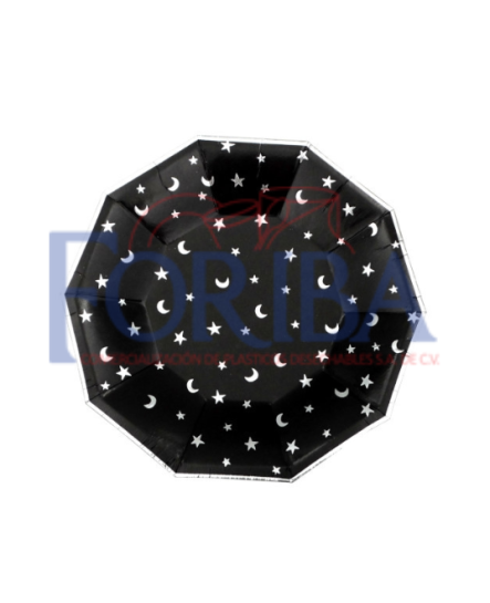 Plato Cartón Negro Estrellas 